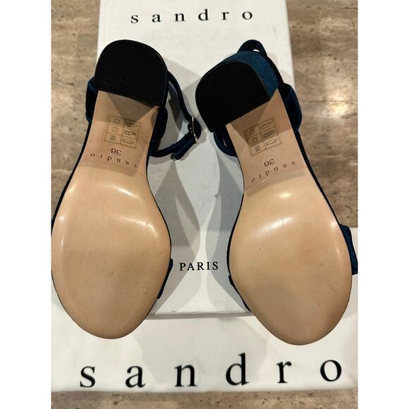 NEW Sandro Adrianne Velvet Block Heels In Turquoise size 36 - Picture 7 of 9